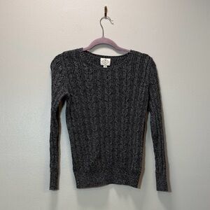 St. John's Bay Gray (Black/White Marled) Cable Knit Sweater, Cotton/Nylon, Small